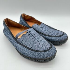 bernie mev. Woven Blue Fabric Slip-On Loafers